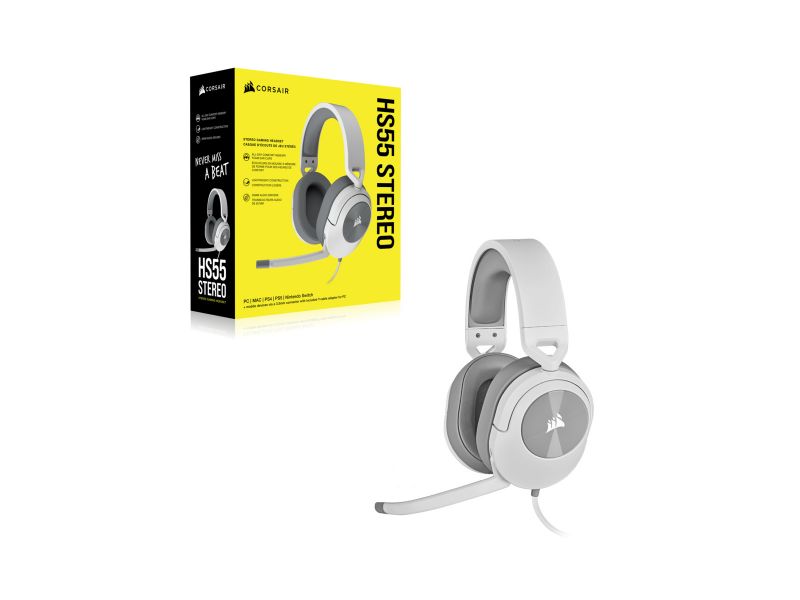 Corsair Wired Gaming Headset HS55 Stereo — White — CA-9011261-EU
