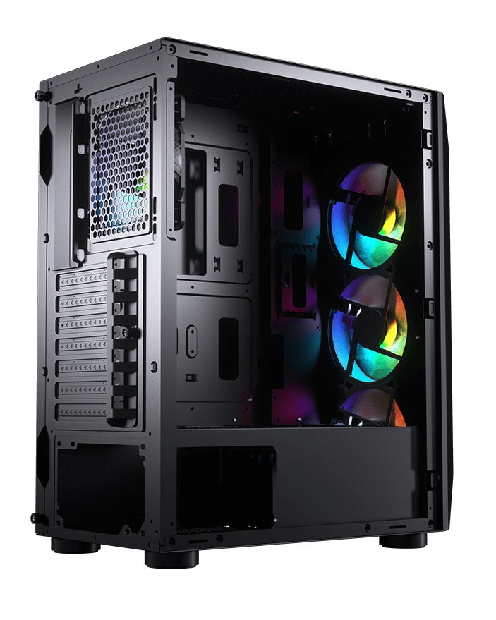 CC-COUGAR Case MX410 Mesh-G RGB Tempered Glass Middle ATX Black (4x120mm RGB fans preinstalled)