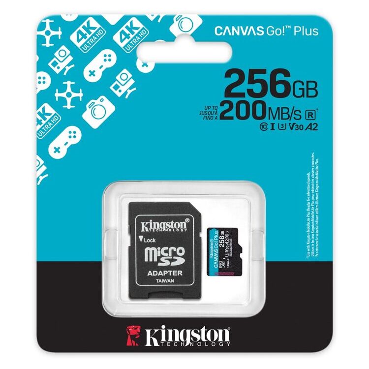 KINGSTON Memory Card SDCG4/256GB Canvas Go PLUS Class 10 | UHS-I | U3 | V30 | A2