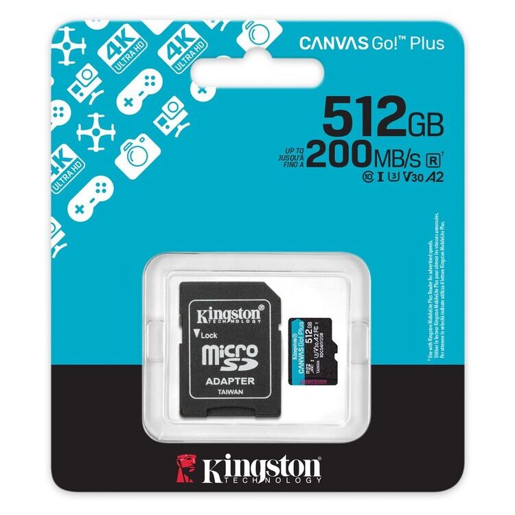 KINGSTON Memory Card SDCG4/512GB Canvas Go PLUS Class 10, UHS-I, U3, V30, A2