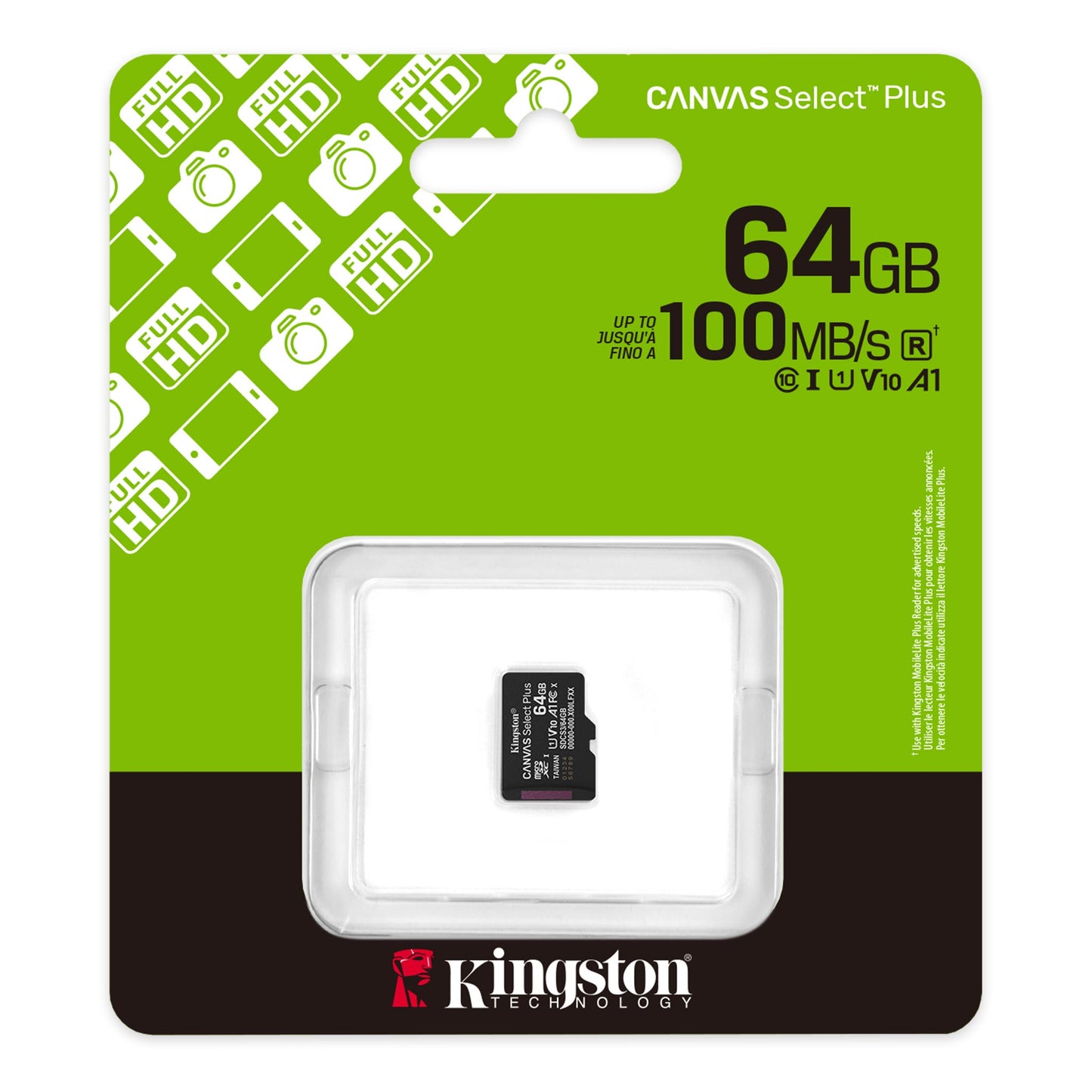 KINGSTON Memory Card MicroSD Canvas Select Plus SDCS3/64GBSP, Class 10