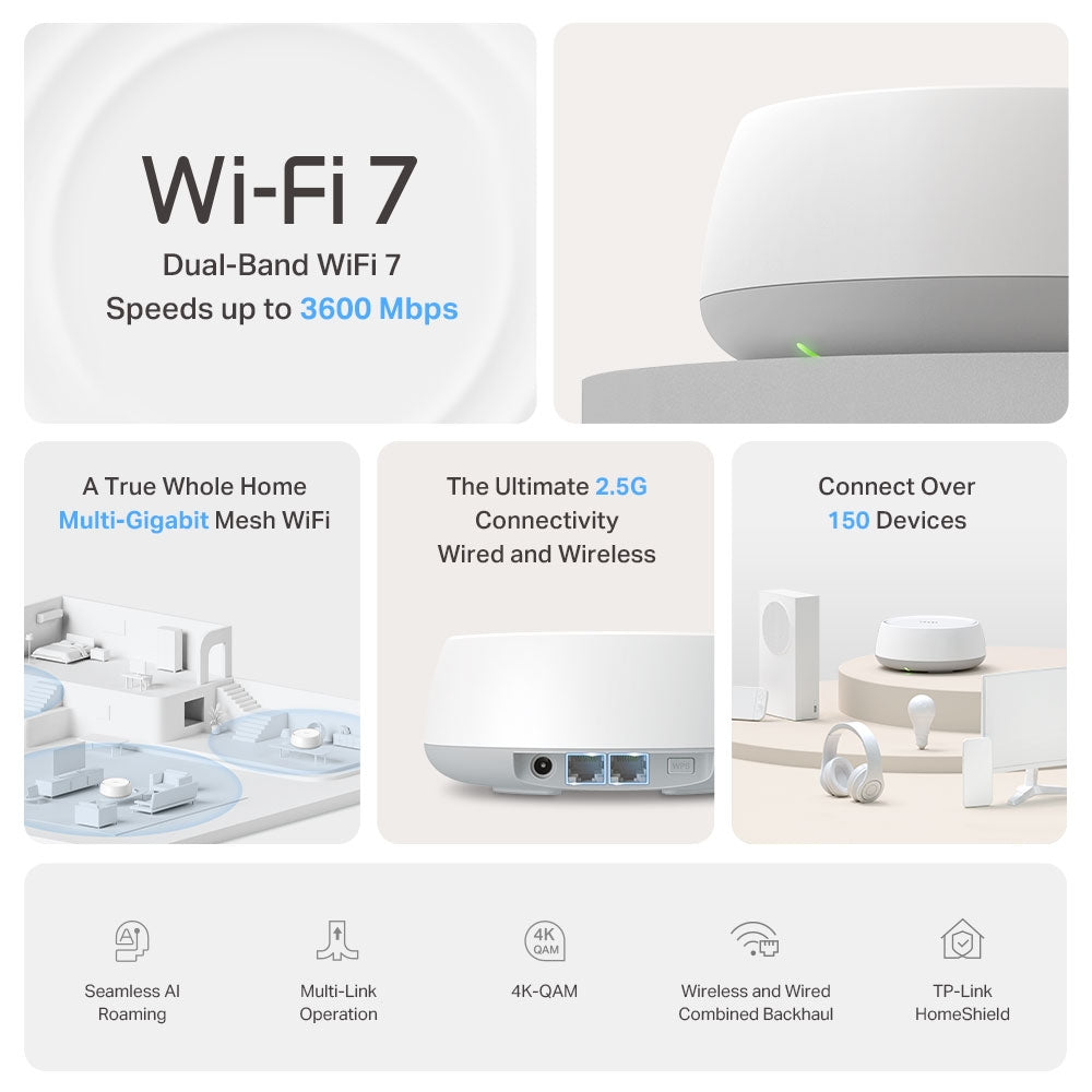 TP-LINK Deco BE25 WiFi 7 Whole Home Mesh System 2 Pack