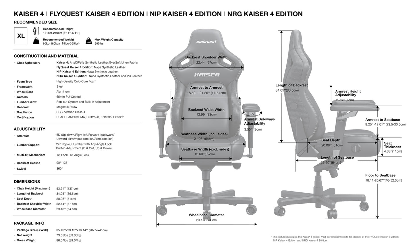 ANDA SEAT Gaming Chair KAISER-4 V2 XL Black Fabric with 6D Armrest