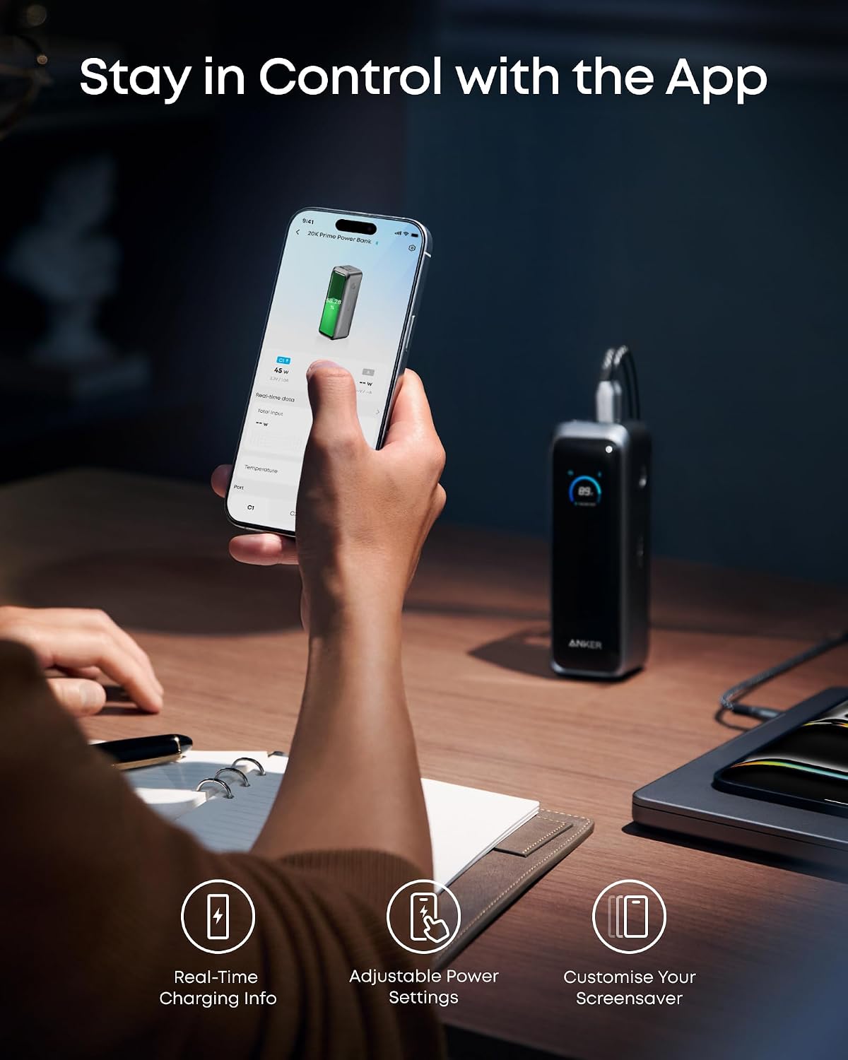 Anker Powerbank Prime 20k mAh,220W max power,2xUSB-C, 1xUSB-A, Black