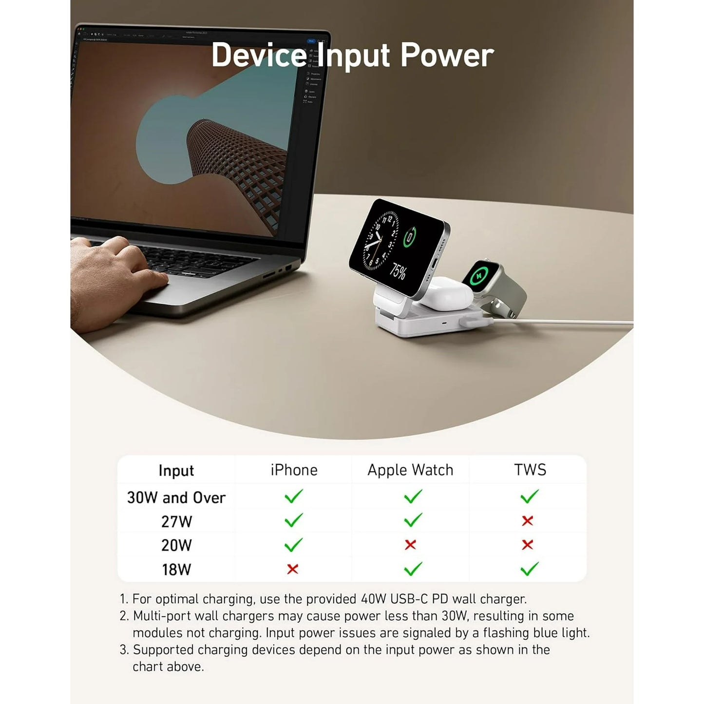 ANKER MagGo 3-in-1 Charging Station Qi2 Certified 15W White
