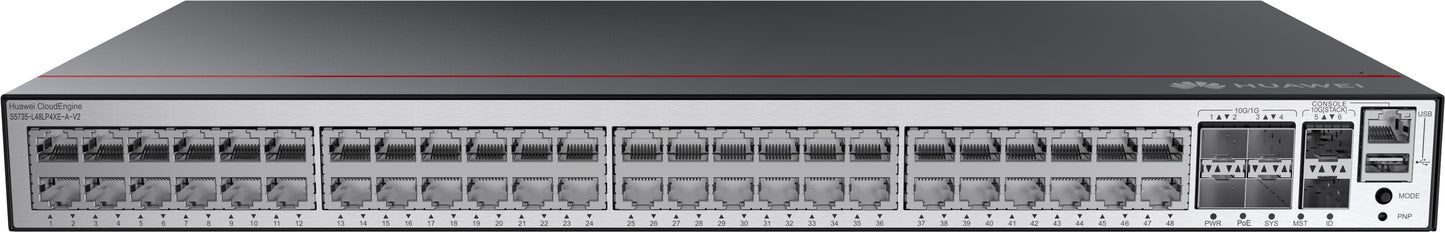 HUAWEI S5735-L48LP4XE-A-V2 (48*10/100/1000BASE-T ports, 4*10GE SFP+ ports, 2*12GE stack ports, PoE+, AC power)