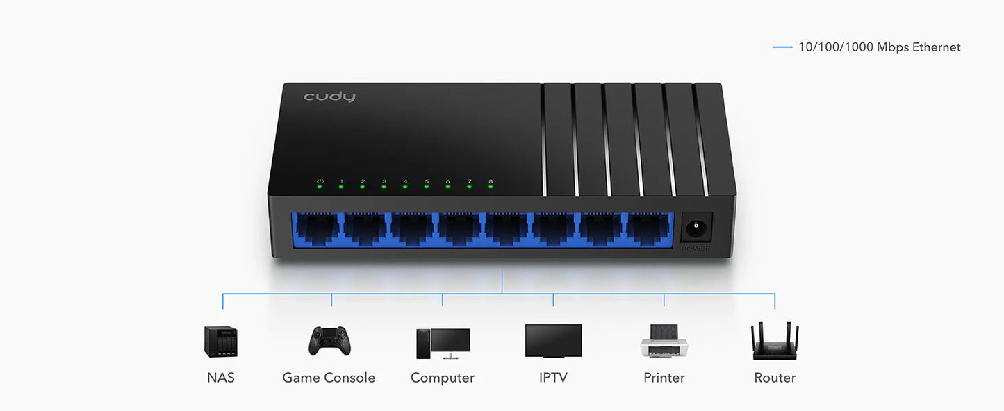 CUDY Switch GS108D 8-Port Gigabit Unmanaged Plastic