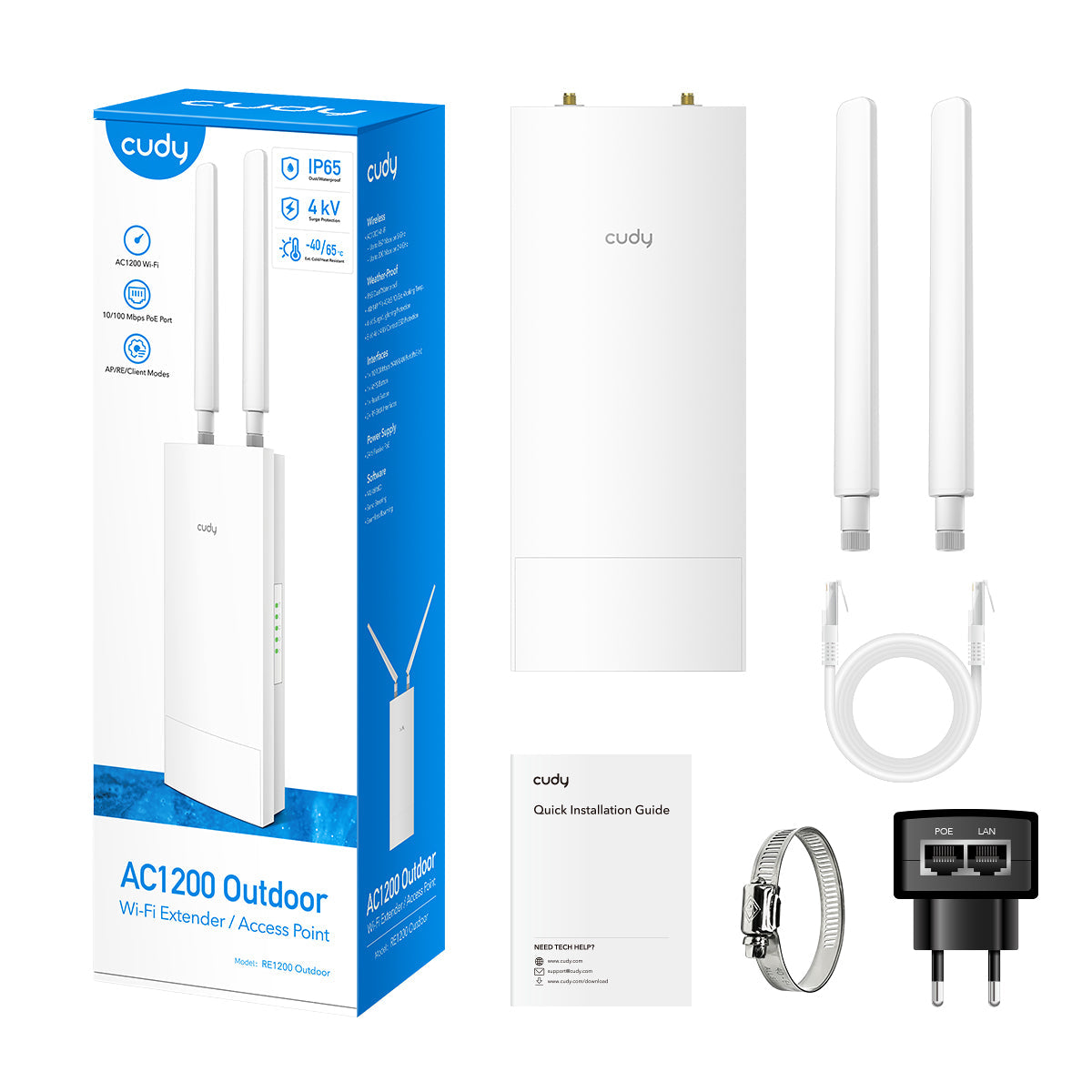 CUDY Range Extender RE1200 Outdoor Outdoor/Indoor AC1200 Wi-Fi
