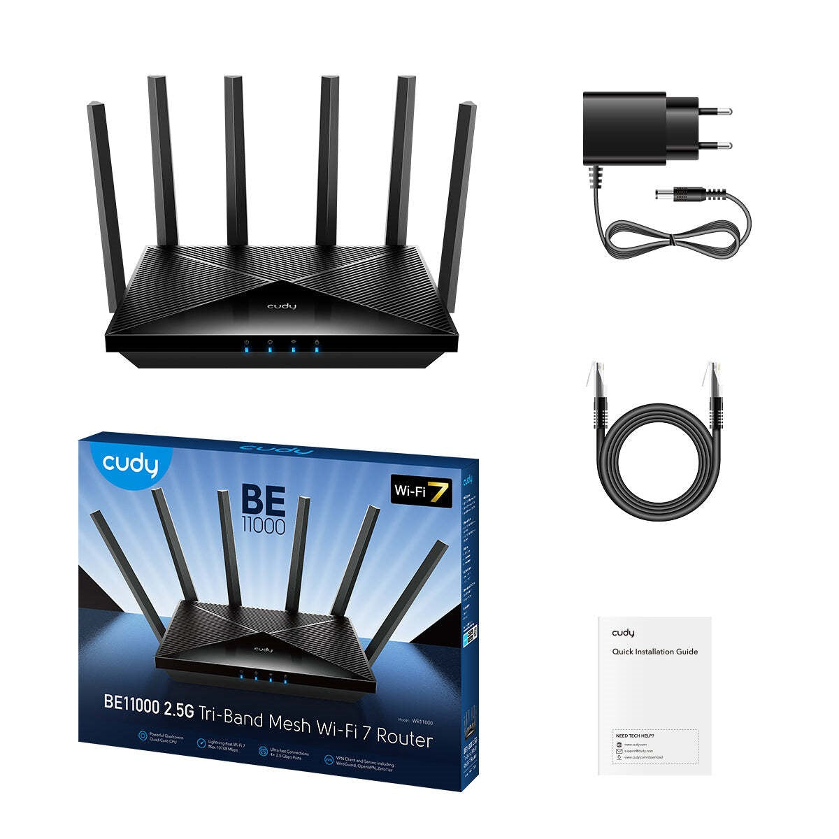 CUDY Router WR11000 BE11000 2.5G Tri-Band Mesh Wi-Fi 7