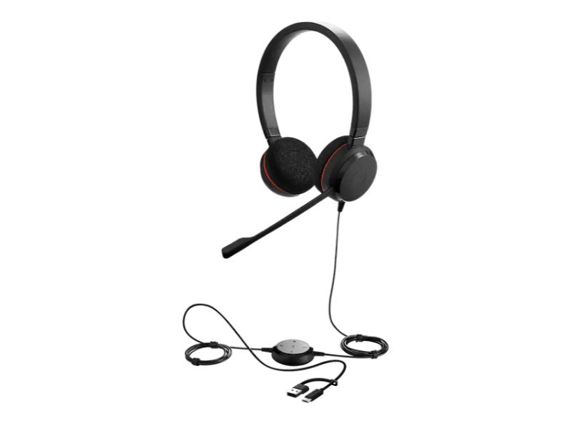 Jabra Evolve 20 Stereo Professional corded headset UC USB-C/USB-A Adapter — Passive noise cancellation USB-C and USB-A connectivity (4999- 829-269)