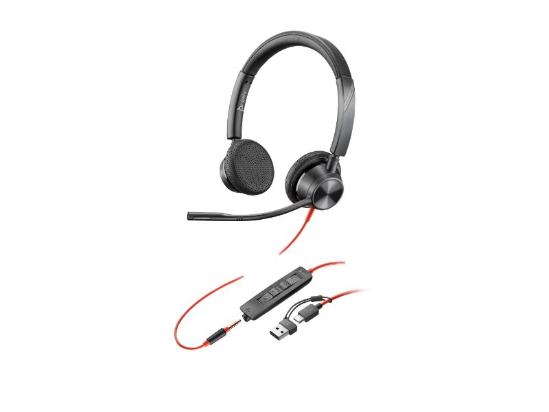 Poly Blackwire 3325 Stereo USB-C Headset +3.5mm Plug +USB-C/A Adapter (8X221AA)