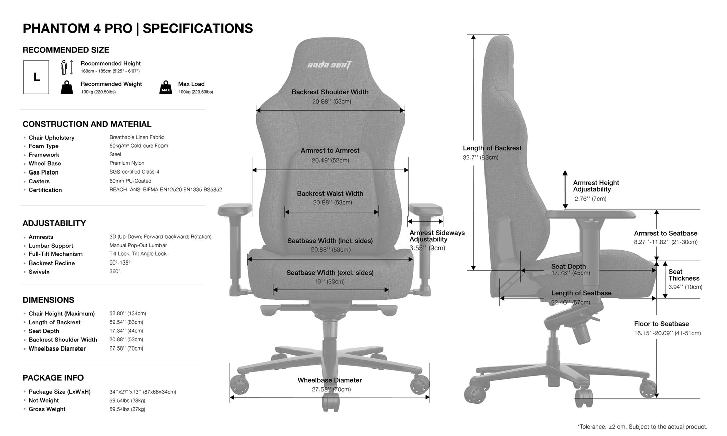 ANDA SEAT GAMING CHAIR PHANTOM-4 PRO BLACK FABRIC