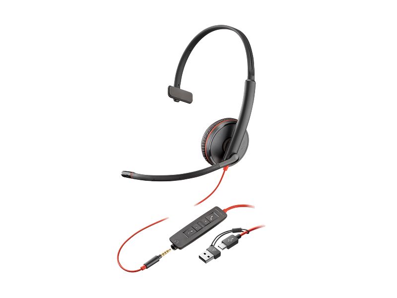 Poly Blackwire 3215 Monaural USB-C Headset +3.5mm Plug +USB-C/A Adapter — 8X227AA