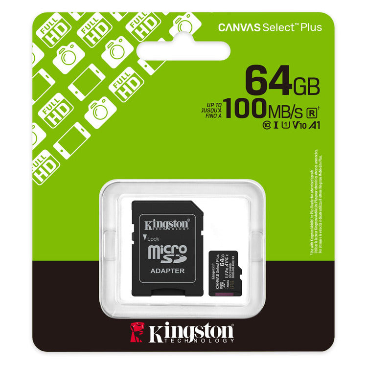 KINGSTON Memory Card MicroSD Canvas Select Plus SDCS3/64GB |  Class 10 |  SD Adapter