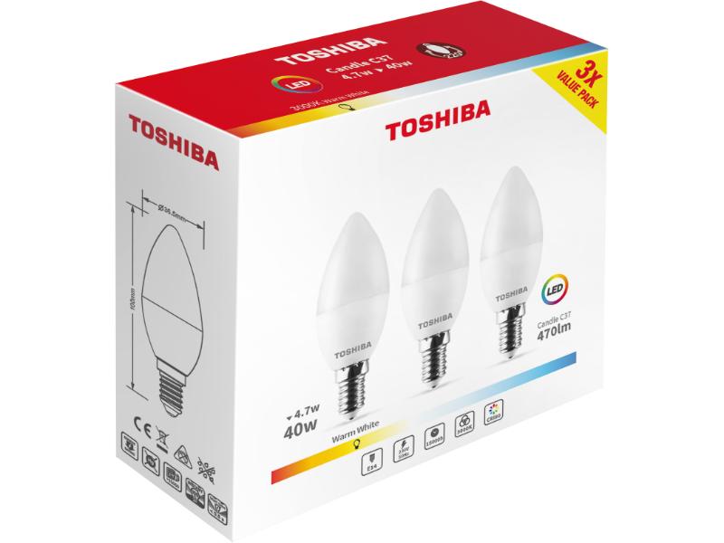 TOSHIBA LED 3PACK C37 E14 4.7W 3000K