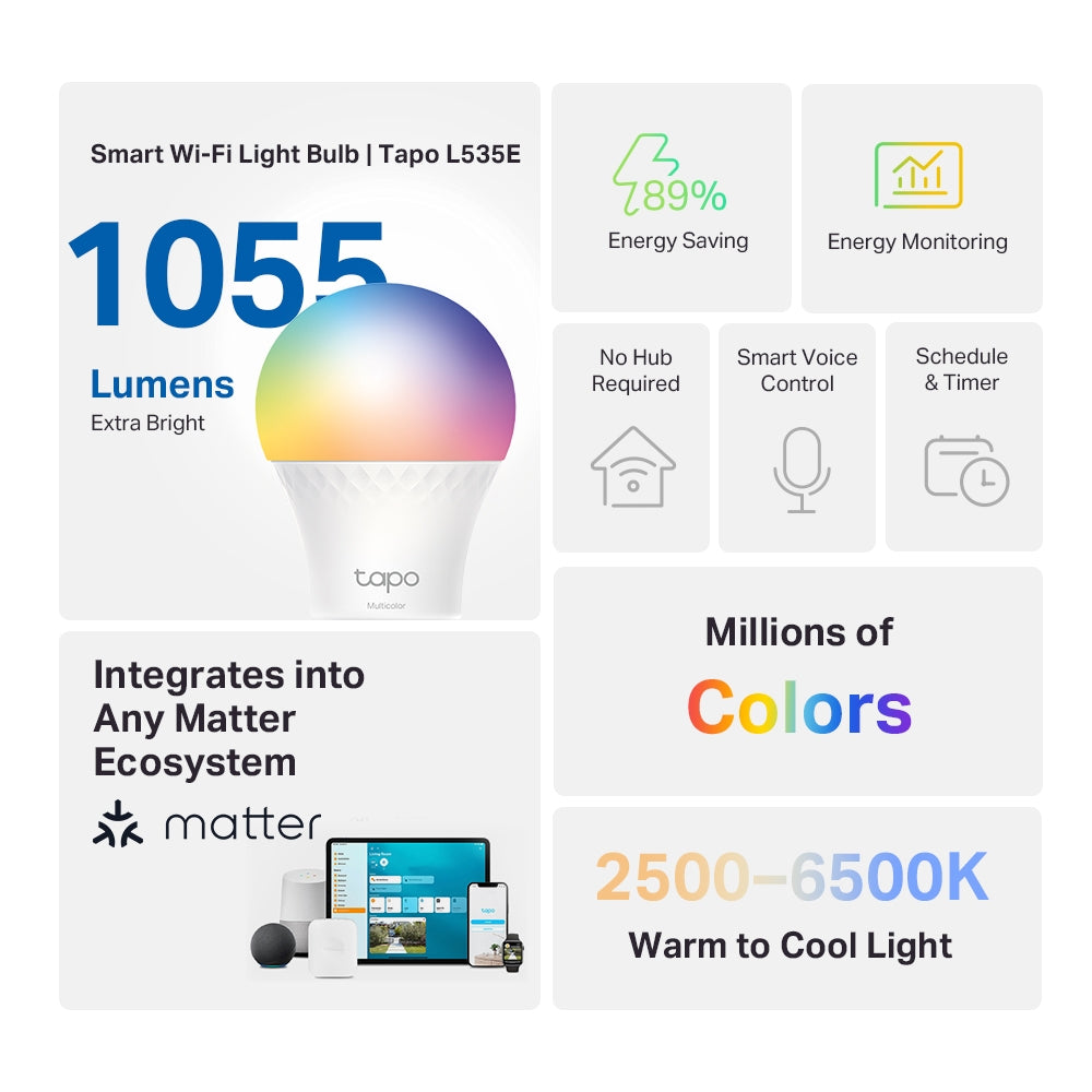 TP-LINK WiFi Bulb Tapo L535E Multicolor E27