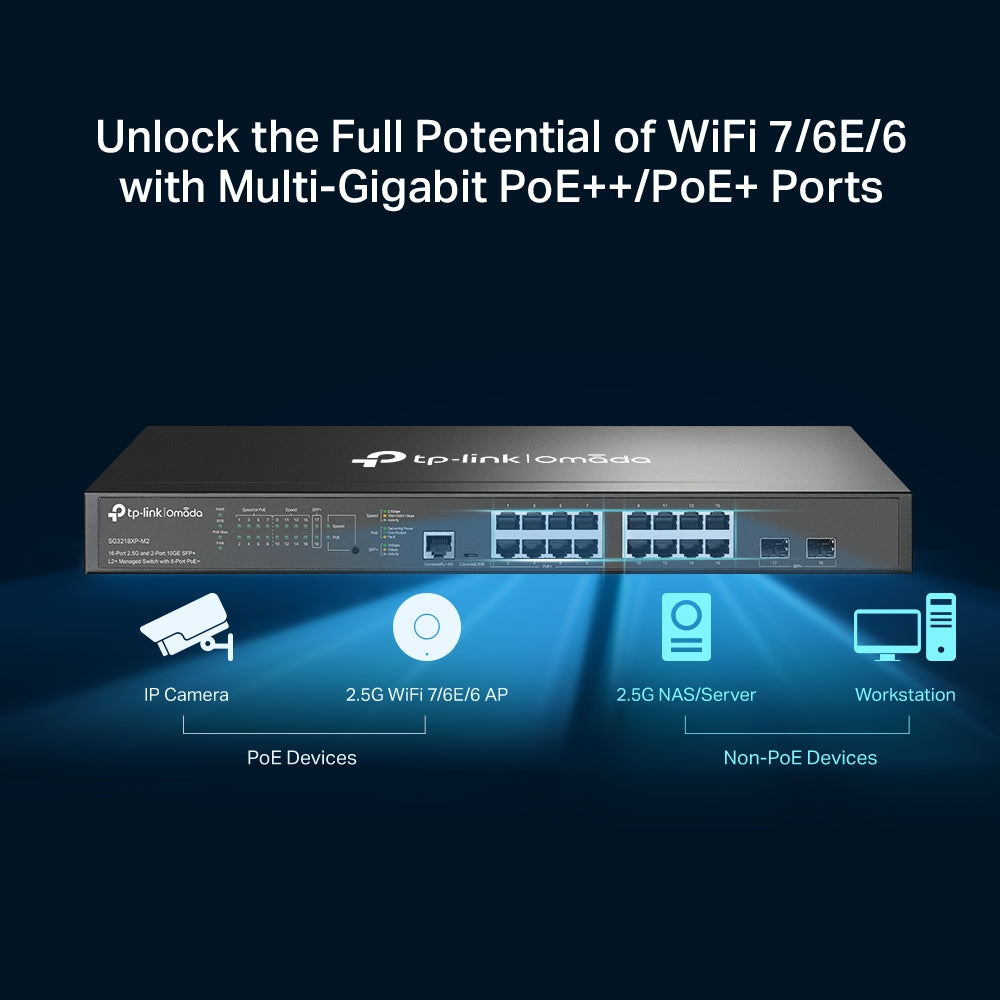 Tp-Link Omada 16-Port 2.5G and 2-Port 10GE SFP+ L2+ Managed Switch with 8-Port PoE+ (SG3218XP-M2)