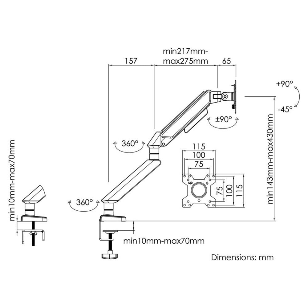 ANDA SEAT Monitor ARM / Stand A6D BLACK-WHITE, Weight Capacity: 2-9kg