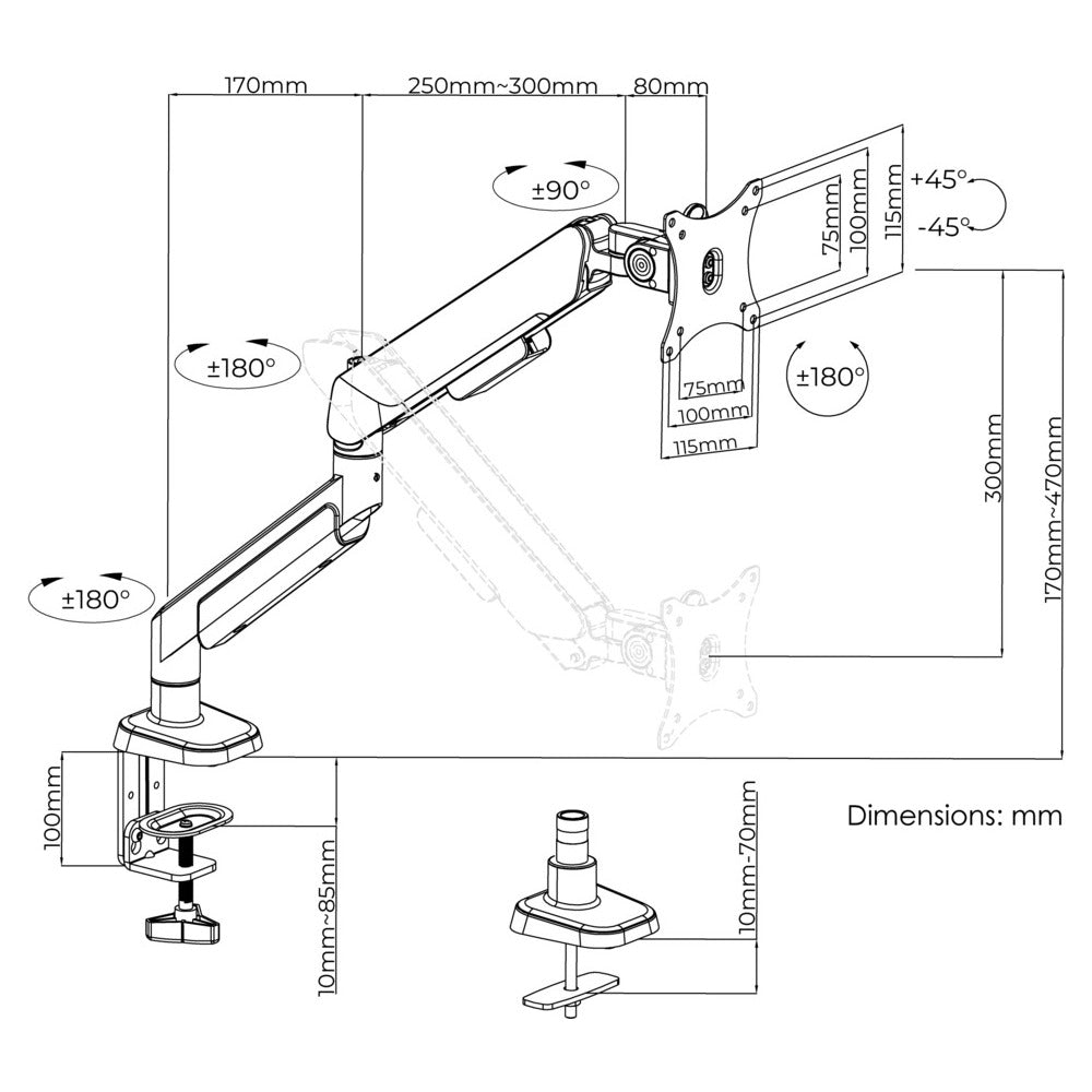 ANDA SEAT Monitor ARM / Stand A9 Black |  Weight Capacity: 2-15kg