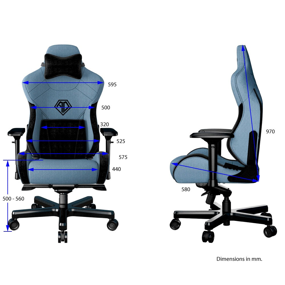 ANDA SEAT Gaming Chair T-PRO II Light Blue/ Black FABRIC with Alcantara Stripes