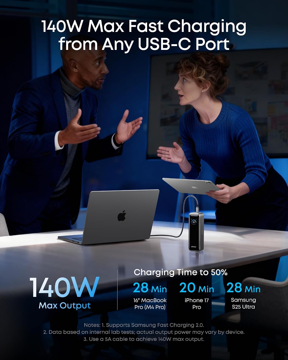 Anker Powerbank Prime 20k mAh,220W max power,2xUSB-C, 1xUSB-A, Black