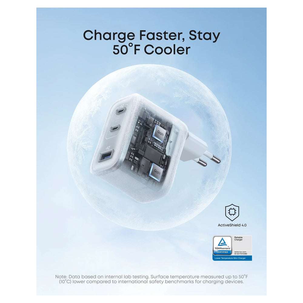Anker Wall Charger Nano 70W, 2xUSB-C, 1xUSBA, Foldable Plug, White