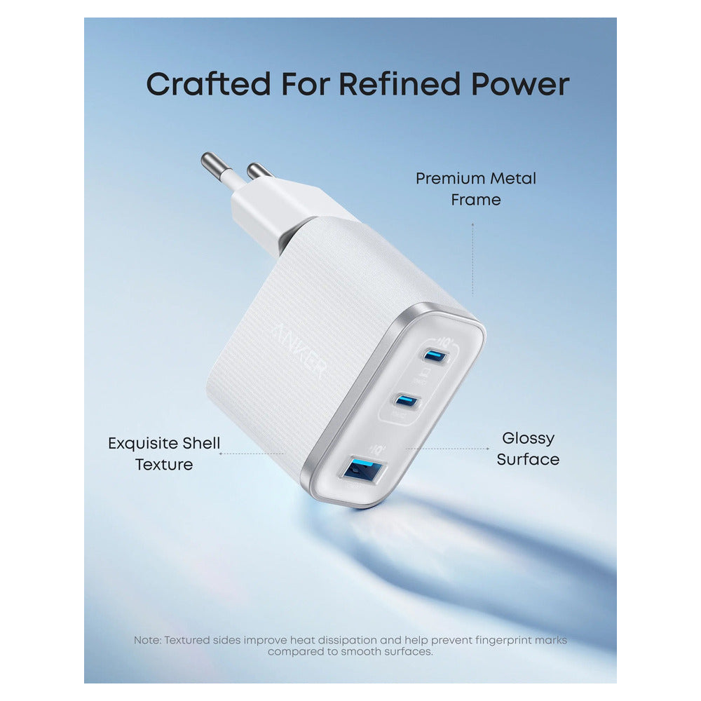 Anker Wall Charger Nano 70W, 2xUSB-C, 1xUSBA, Foldable Plug, White
