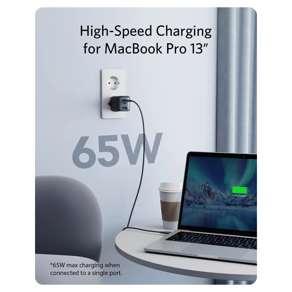 Anker Wall Charger Nano 65W 2xUSB-C, 1xUSBA, Grey
