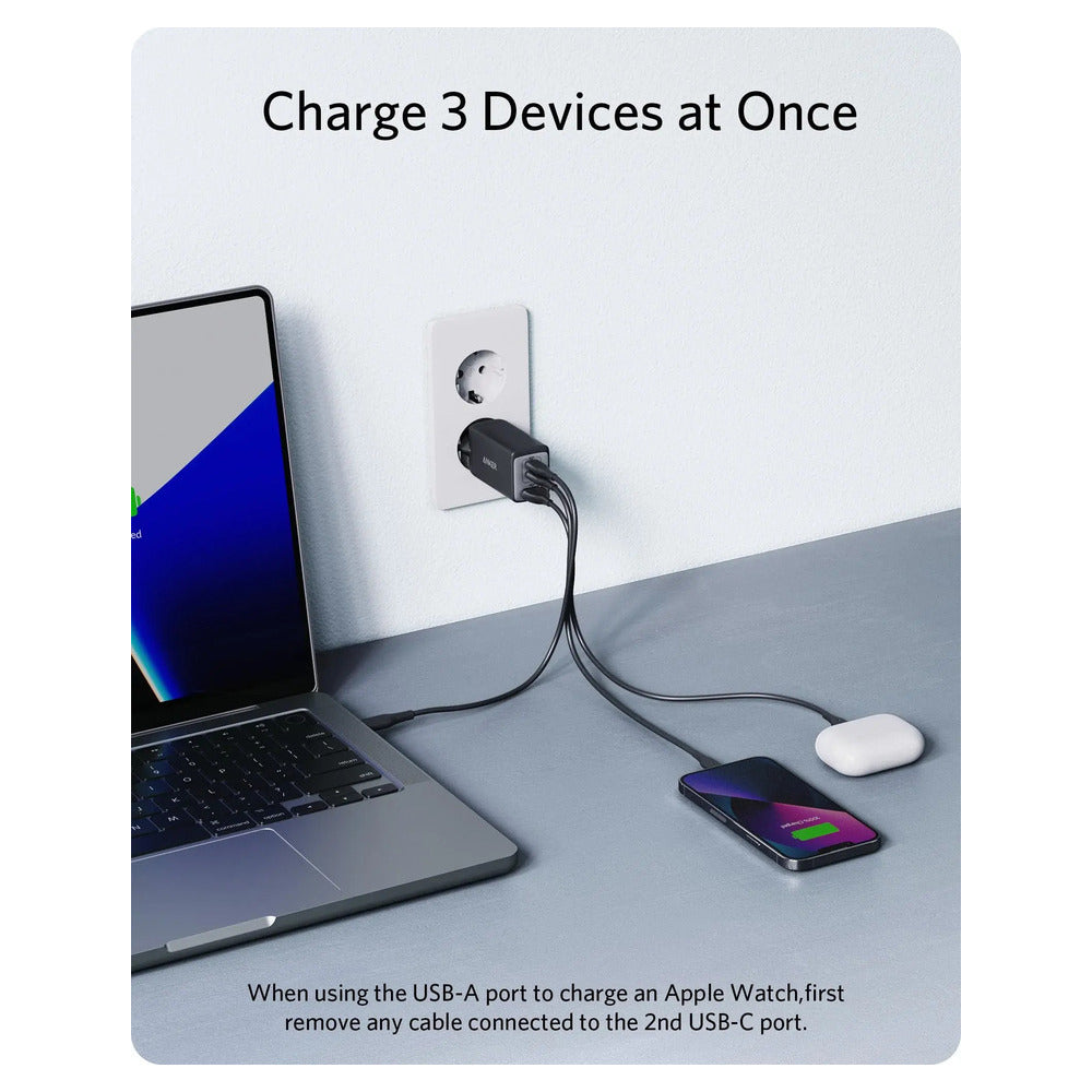 Anker Wall Charger Nano 65W 2xUSB-C, 1xUSBA, Grey