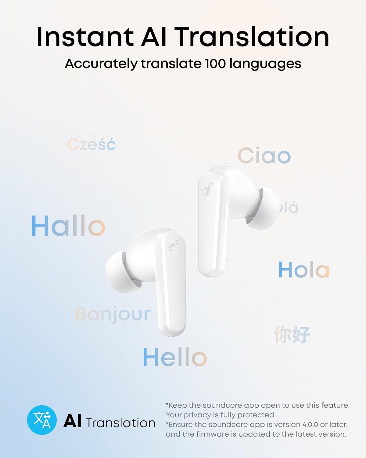 Anker Soundcore Wireless Earphones R50i , 2 Mics for AI Clear Calls, BT5.3, IPX5 White
