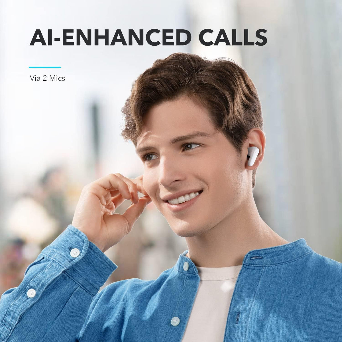 Anker Soundcore Wireless Earphones R50i , 2 Mics for AI Clear Calls, BT5.3, IPX5 White