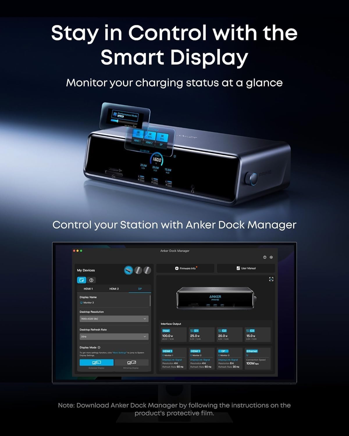 Anker Docking Station Prime 14 in 1, USB-C,Triple 4K@60Hz, 2 HDMI+1 DP, 140W Max Power, Smart Display
