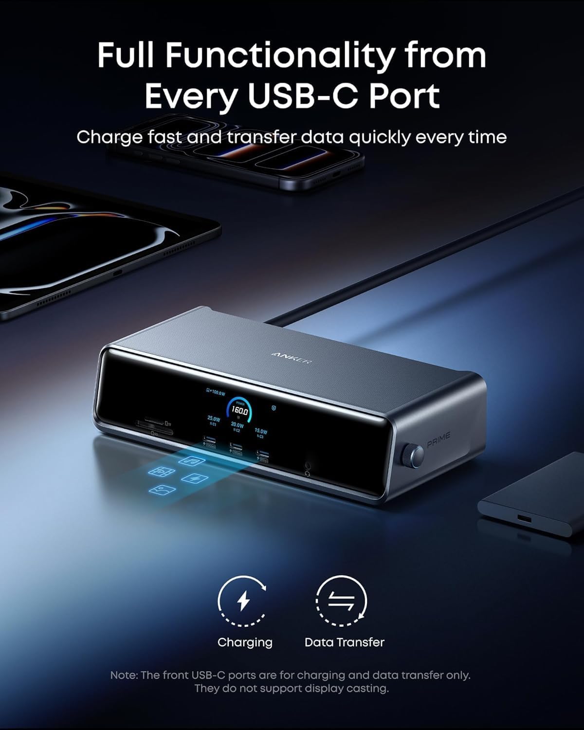 Anker Docking Station Prime 14 in 1, USB-C,Triple 4K@60Hz, 2 HDMI+1 DP, 140W Max Power, Smart Display