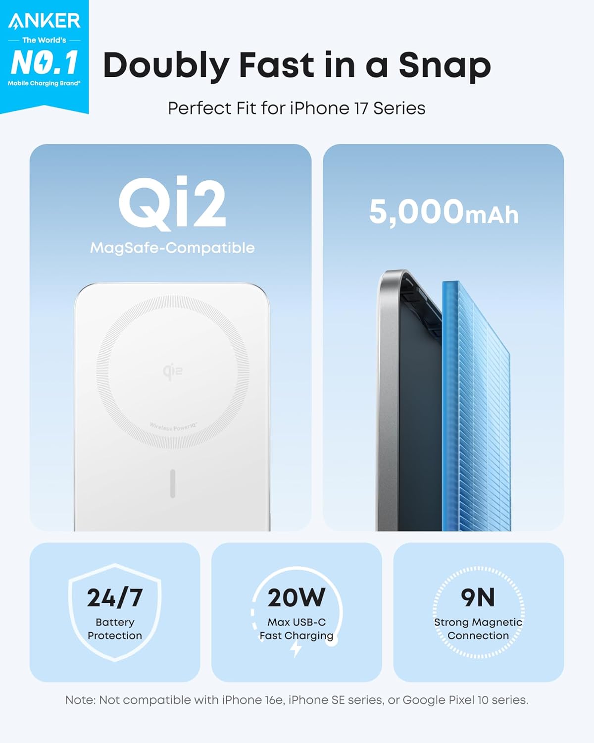 ANKER MagSafe Powerbank 5000MAh Ultra-Slim Qi2 Certified 15W
