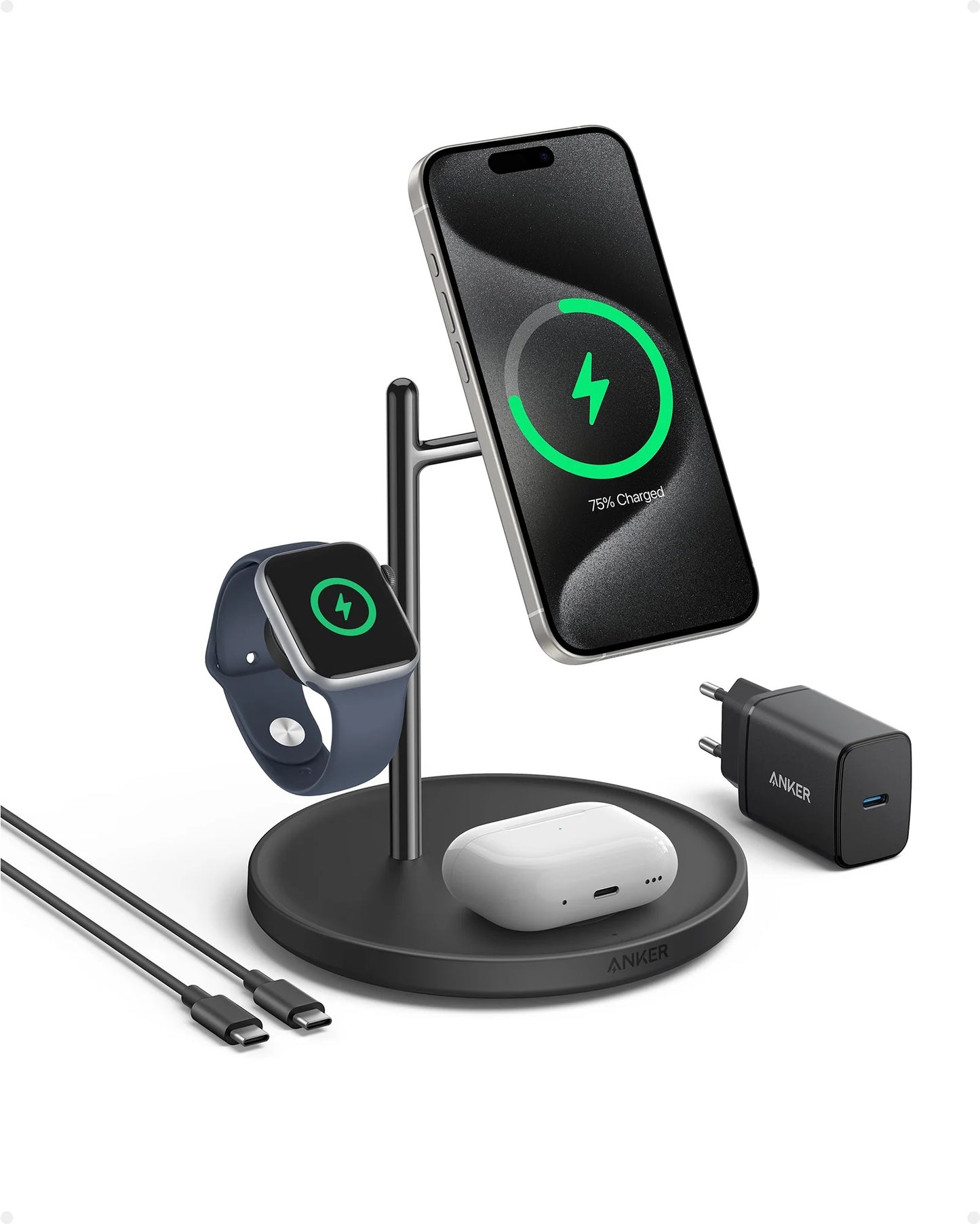 ANKER MagGo 3 in 1 Wireless Charging Stand Black 15W