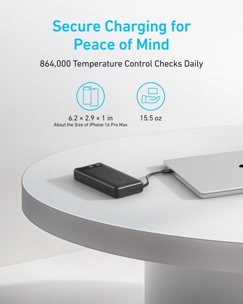 ANKER Powerbank 20 | 000mAh 87W Max Fast Charging Built-in USB-C Cable