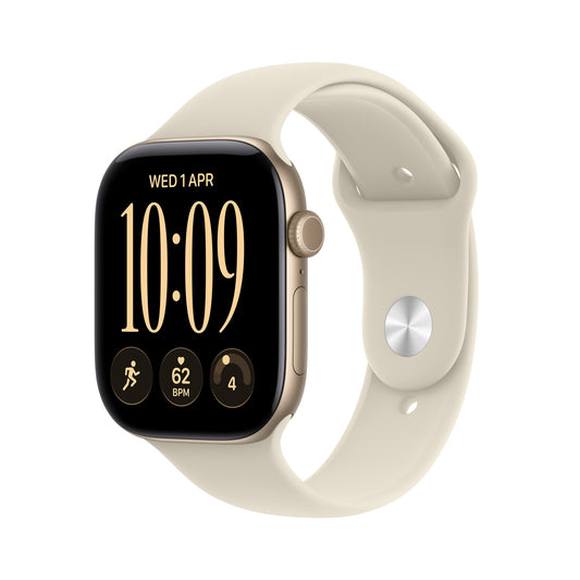 Μπροστινή όψη με λουράκι, 42mm GPS + Cellular Light Gold Aluminum Sport Band Sand