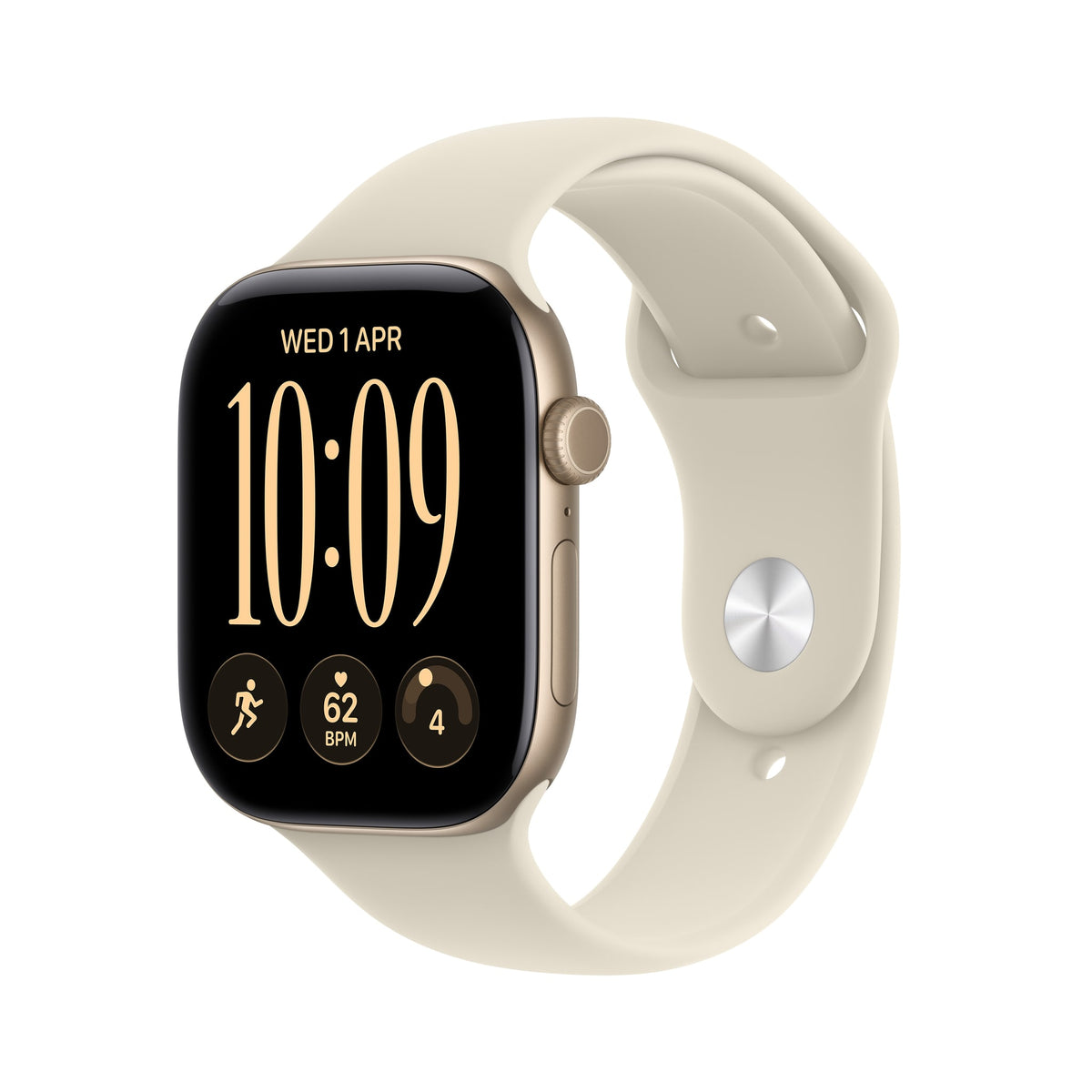 Μπροστινή όψη με λουράκι, 46mm GPS + Cellular Light Gold Aluminum Sport Band Sand