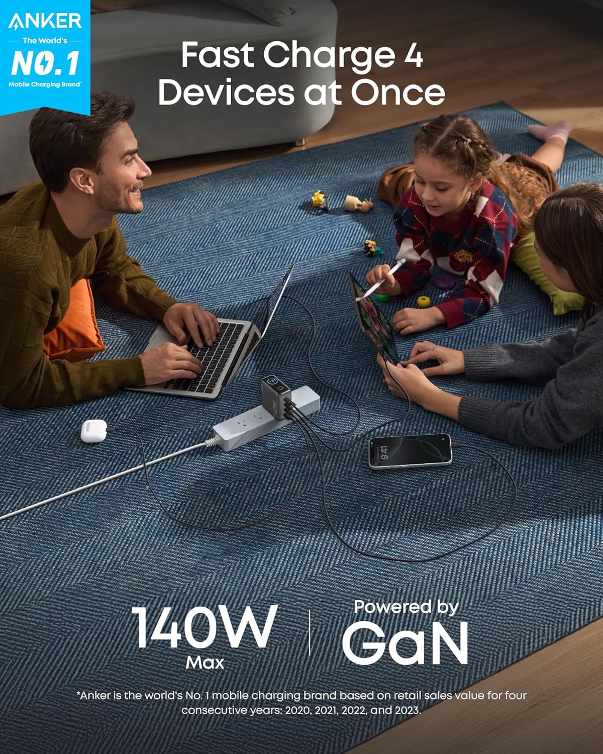 ANKER WALL CHARGER 140W 3X USB-C 1X USB-A GREY