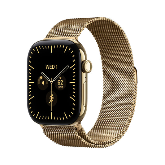 Μπροστινή όψη με λουράκι, 46mm GPS + Cellular Radiant Gold Titanium Milanese Loop Radiant Gold
