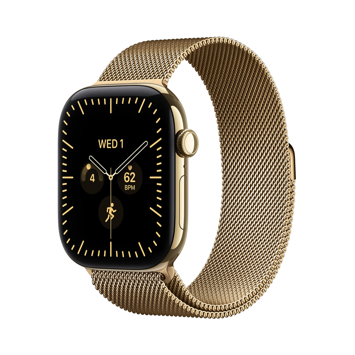 Μπροστινή όψη με λουράκι, 46mm GPS + Cellular Radiant Gold Titanium Milanese Loop Radiant Gold