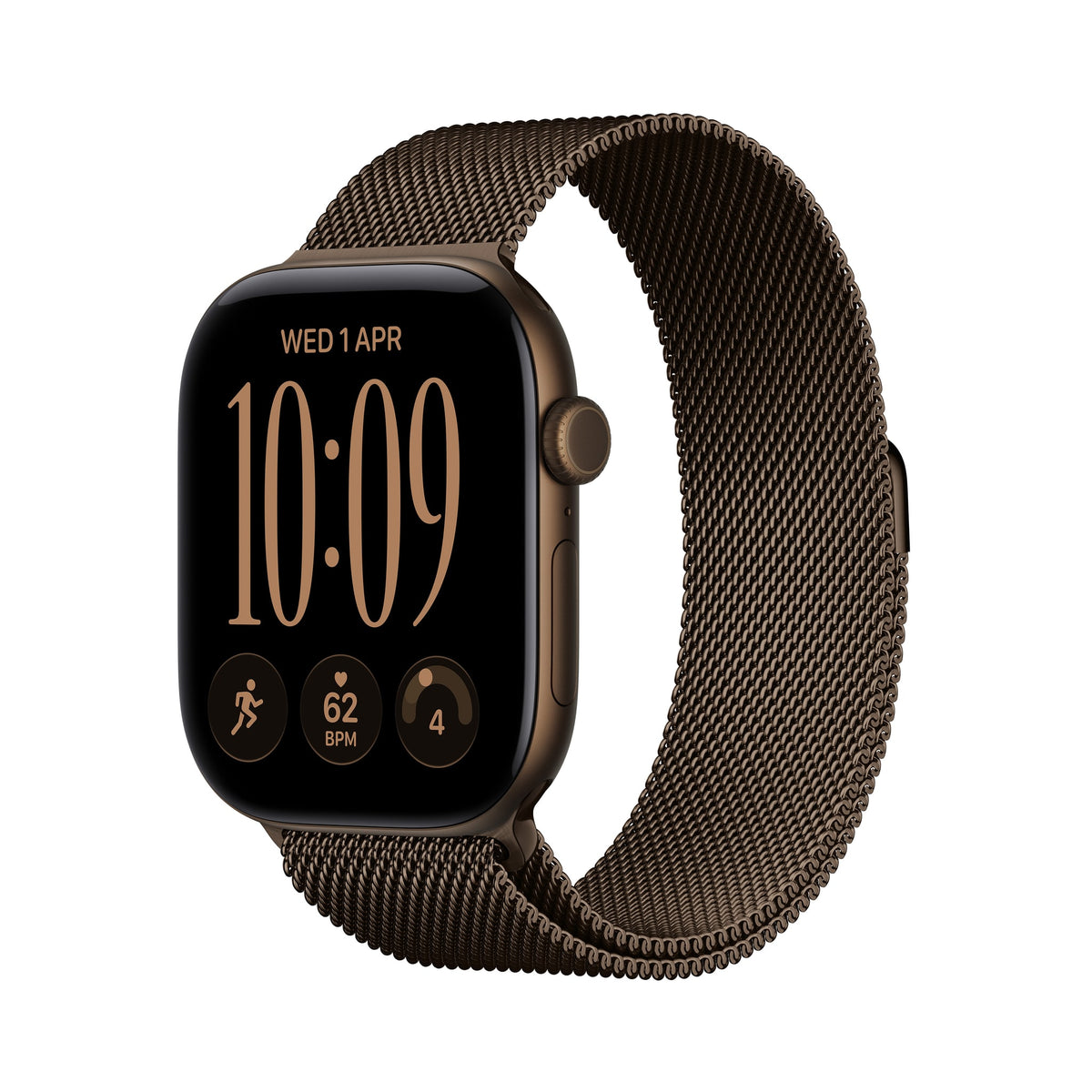 Μπροστινή όψη με λουράκι, 46mm GPS Dark Bronze Aluminum Milanese Loop Dark Bronze