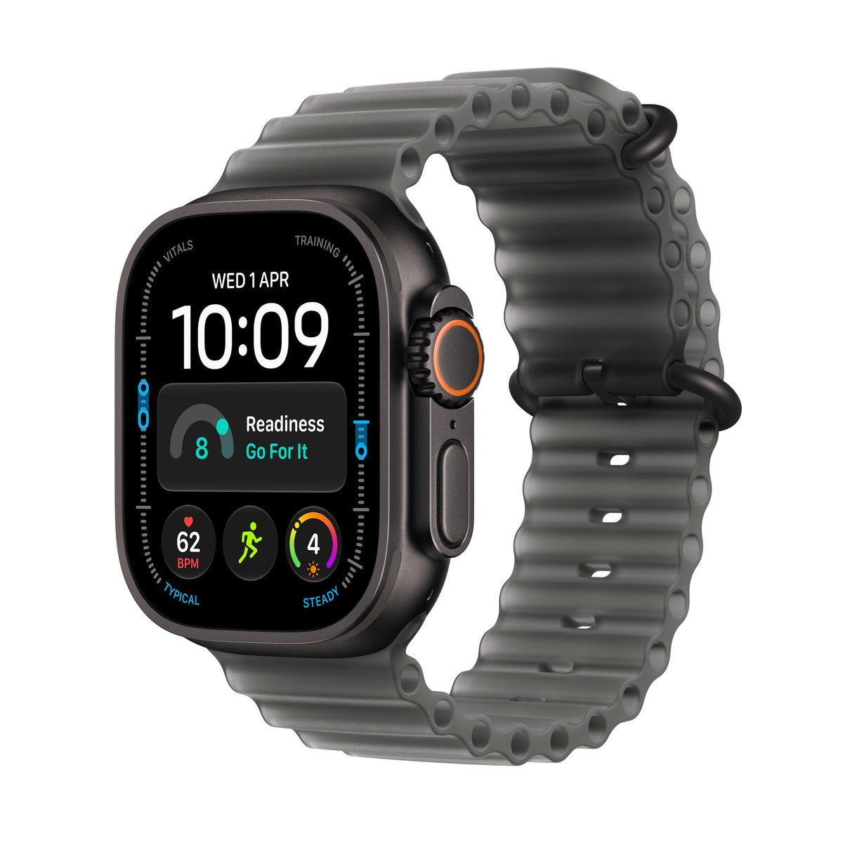 Μπροστινή όψη με λουράκι, 49mm GPS + Cellular Black Titanium Ocean Band Translucent Black