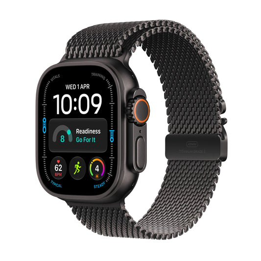 Μπροστινή όψη με λουράκι, 49mm GPS + Cellular Black Titanium Milanese Loop Black