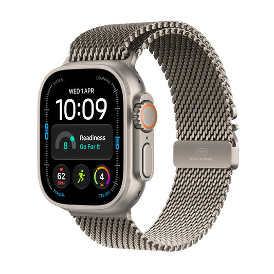 Μπροστινή όψη με λουράκι, 49mm GPS + Cellular Natural Titanium Milanese Loop Natural