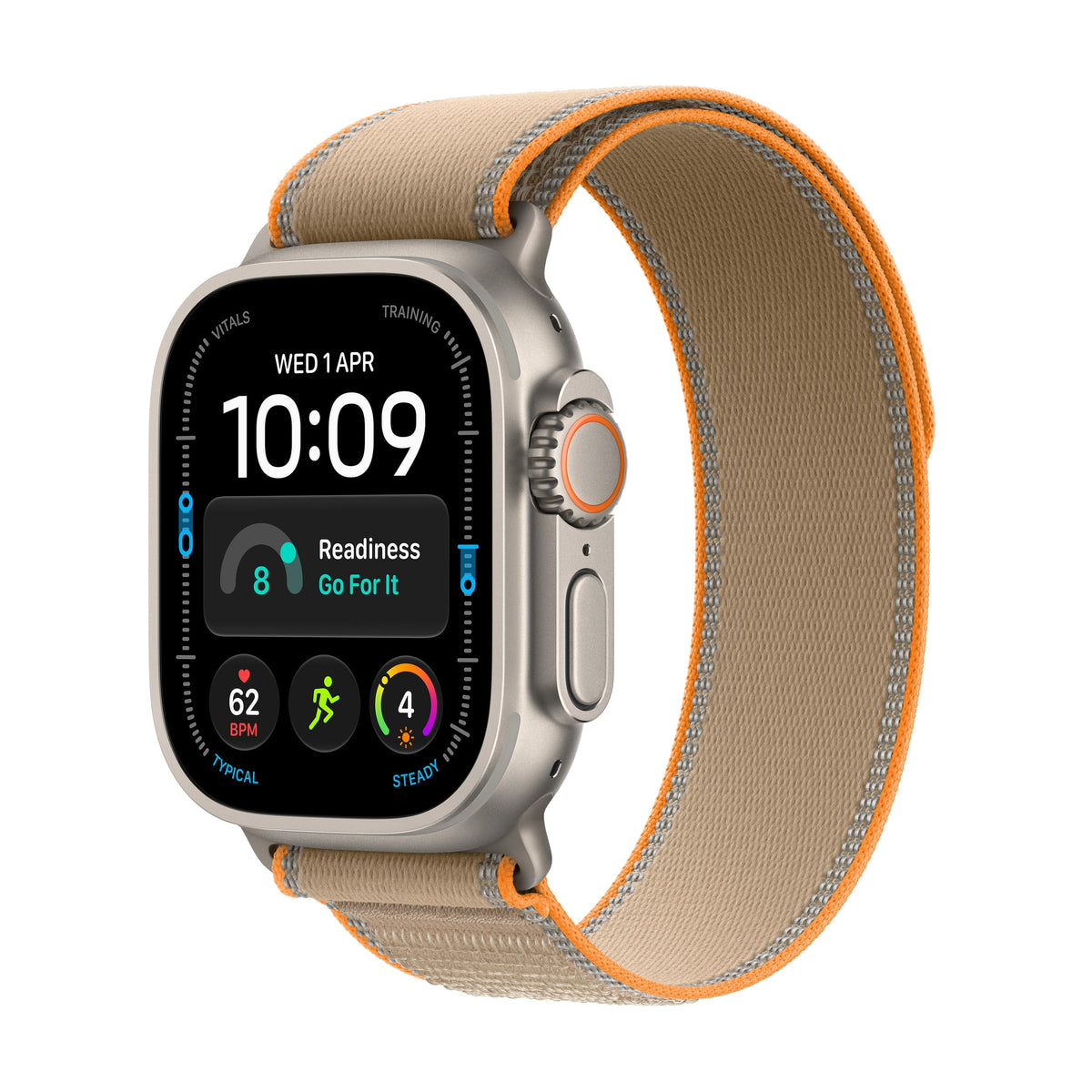 Μπροστινή όψη με λουράκι, 49mm GPS + Cellular Natural Titanium Trail Loop Sand