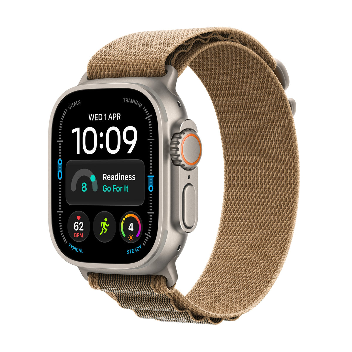 Μπροστινή όψη με λουράκι, 49mm GPS + Cellular Natural Titanium Alpine Loop Desert
