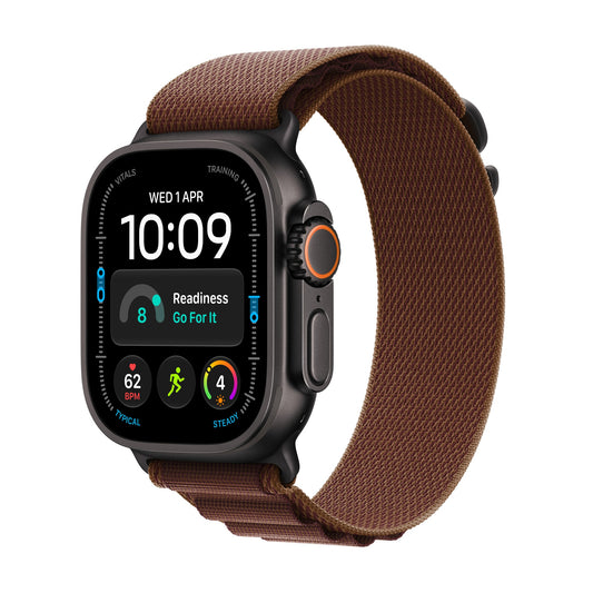 Μπροστινή όψη με λουράκι, 49mm GPS + Cellular Black Titanium Alpine Loop Burgundy