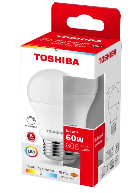 TOSHIBA LED A60 E27 8.5W 6500K DIMMABLE
