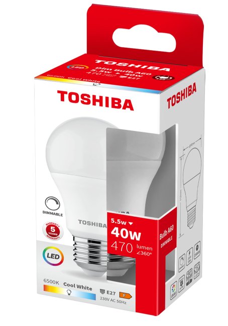 TOSHIBA LED A60 E27 5.5W 6500K DIMMABLE